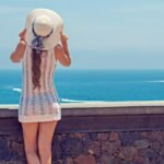 summer, holiday, young woman, woman, ocean, sea, excursion, gran canaria, canary islands, mood, beach, vacation, holidays, sun hat, headwear, sun protection, blue beach, blue sun, blue sea, blue summer, blue ocean, nature, blue island